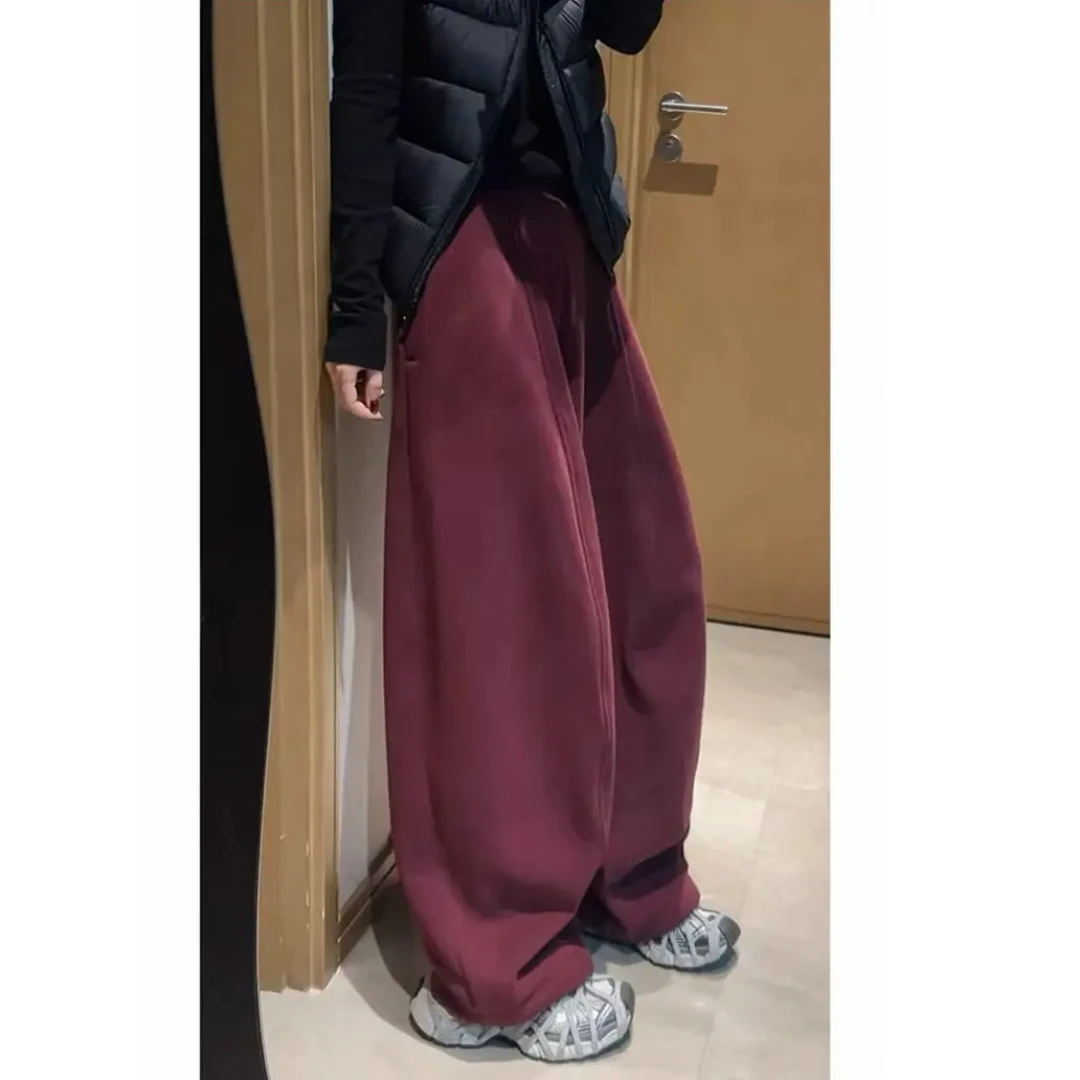 【2025欧货新款加厚加绒松紧腰宽松女冬季无廓形弯刀阔腿气球裤女】