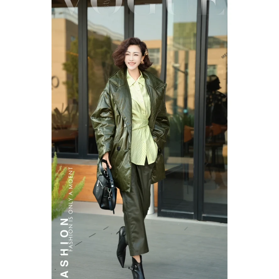 【渣渣严选】设计师款时尚气质真皮鹅绒服YQ8109-1