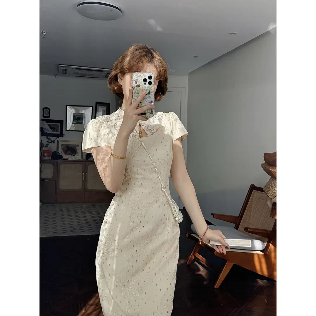 椿几许-春季新中式金丝刺绣端庄重工刺绣印花旗袍改良国风旗袍裙