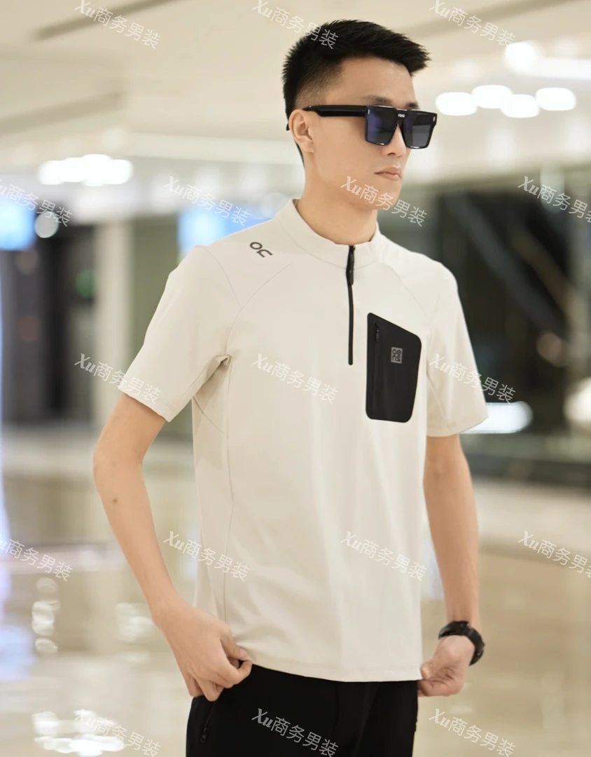 25年夏季男士运动短袖圆领拉链商务休闲T恤透气速干百搭户外半袖