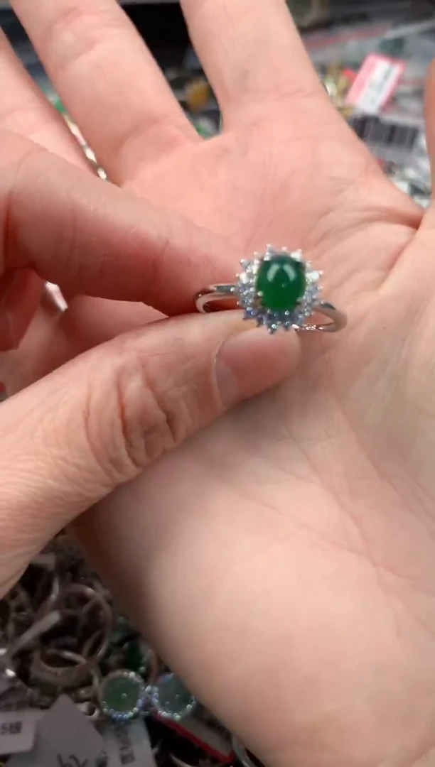 银S925镶嵌戒指翡翠6         1