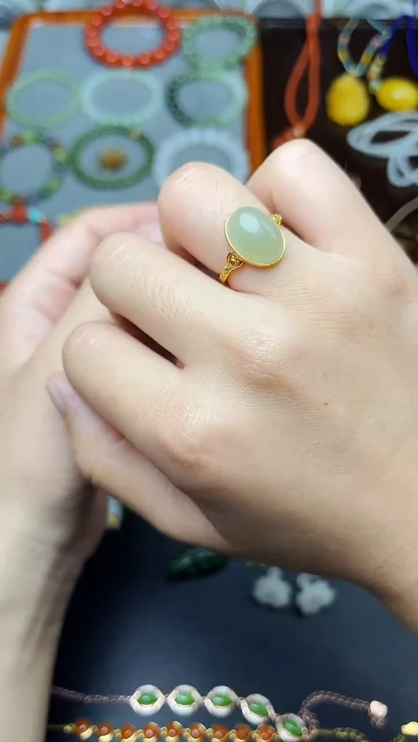 银S925镶嵌戒指和田玉戒指 06