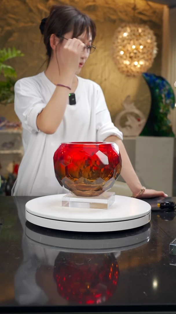 手工艺品琉璃宝石红灰色切面花器