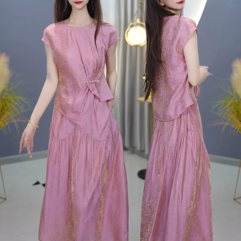 【宠粉定制】B1166粉色套装连衣裙优雅气质减龄休闲显瘦夏季收腰