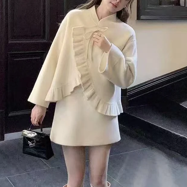 婷婷家新中式毛呢外套半身裙贵气千金国风套装