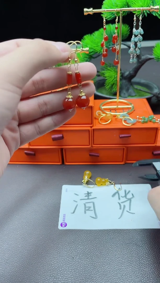 玛瑙/玉髓耳饰银S925镶嵌723