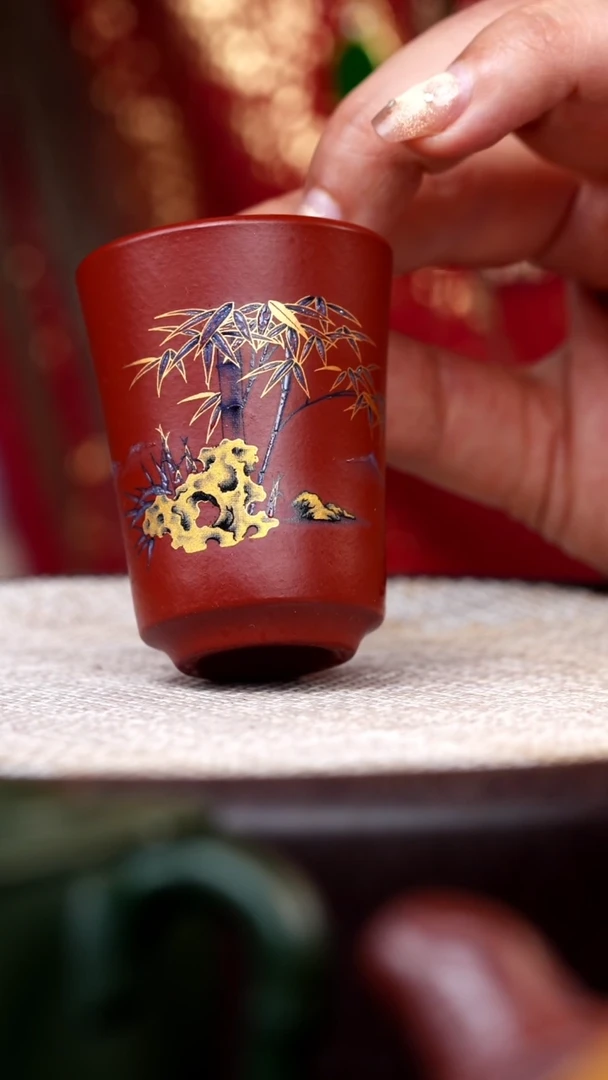 【闪购商品】紫砂茶壶朱泥闻香杯富竹