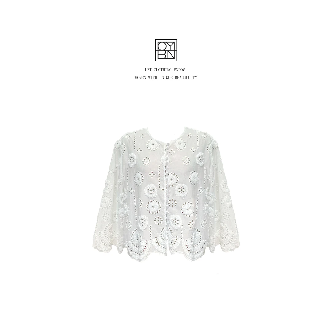OYBN欧阳贝妮【花样】微胖大码高级感镂空钩花衬衫上衣1651