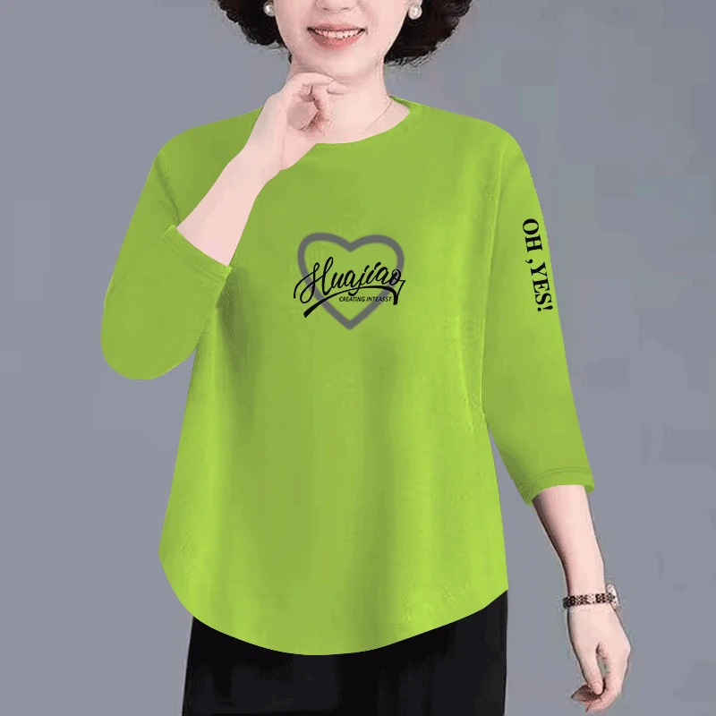 高档纯棉女士春夏秋季新款七分韩版洋气百搭遮肉圆领上衣体恤衫
