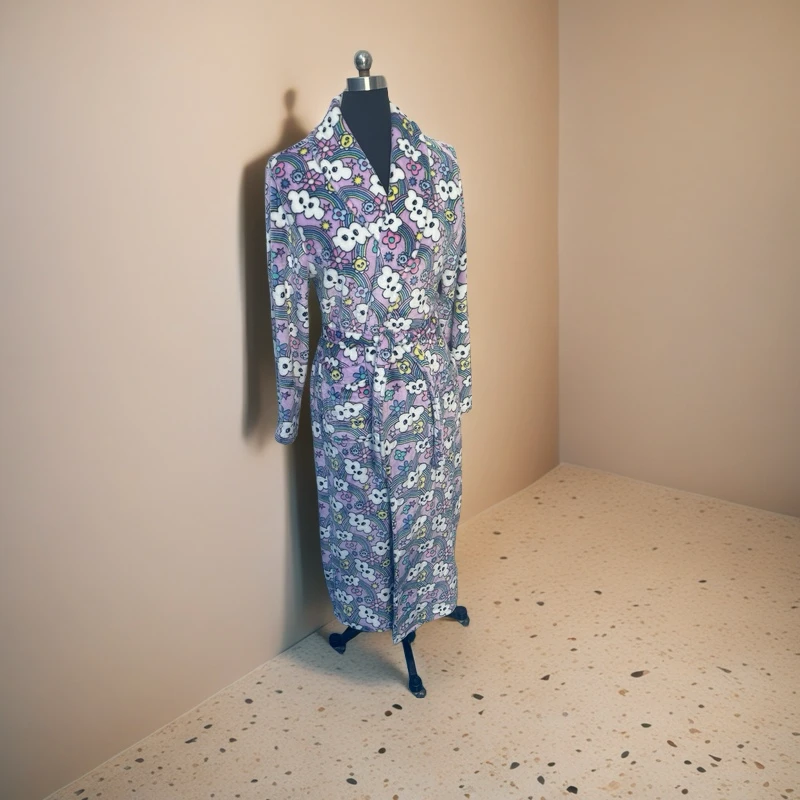 【紫色云朵】情侣睡袍秋冬保暖双面法兰绒柔软舒适中长款浴袍