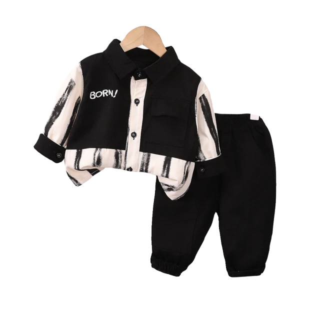 男童春秋衬衫套装新款儿童长袖小孩宝宝童装洋气衬衣网红两件套潮