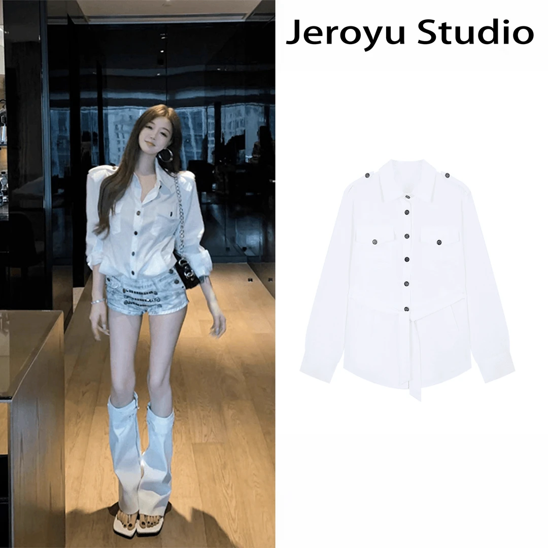 千金清冷感贵系衣服长袖衬衫正肩多口袋2025夏季美式辣妹低腰短裤