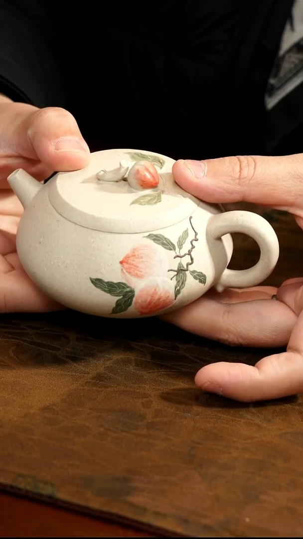 茶壶紫砂白玉段桃子提溜壶微微壶