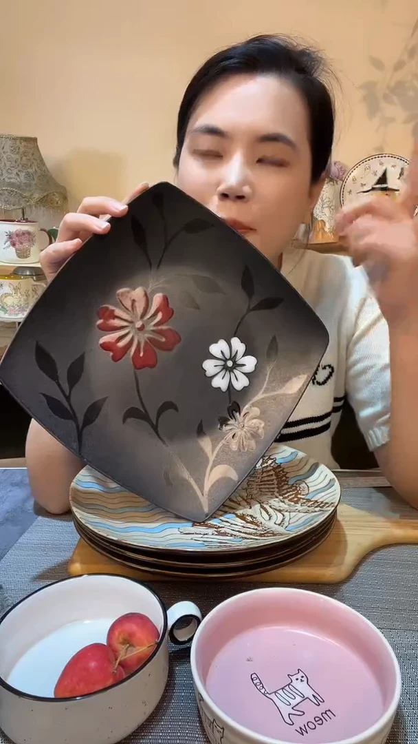 瓷片10.5英寸手绘方盘 微瑕介意勿拍