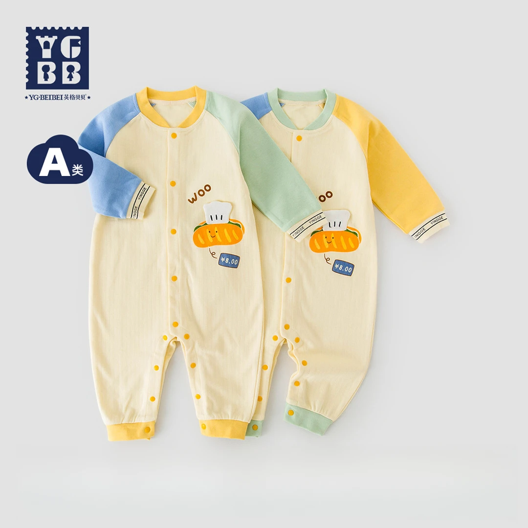 英格贝贝婴幼儿春装衣服男宝宝连体衣单层哈衣洋气爬爬服A113032a