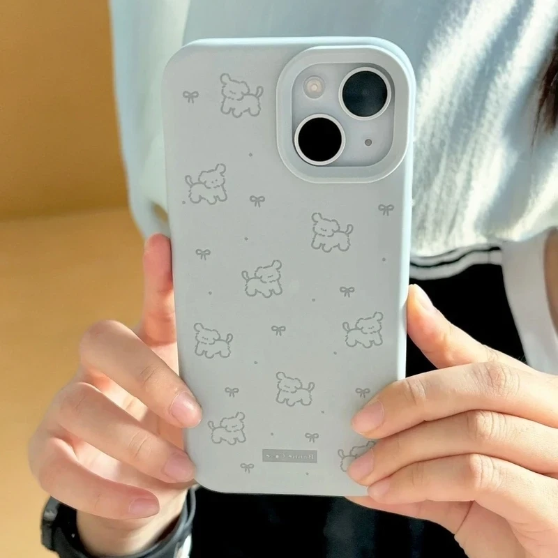 蝴蝶结小狗荔枝纹适用苹果16promax花样手机壳15pro/14创意简约13