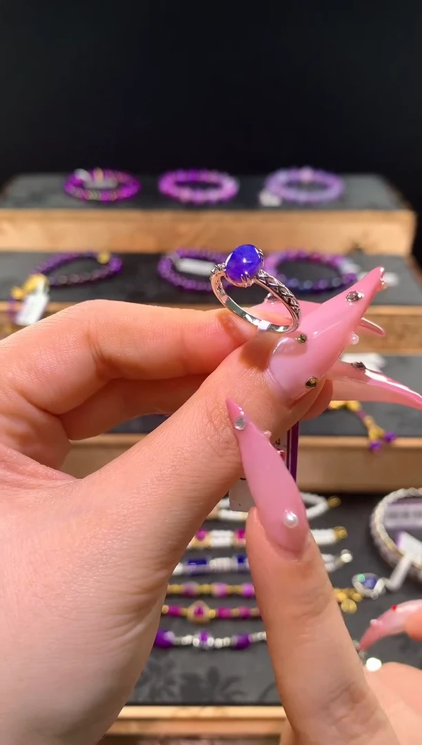 无非金属南非玻璃蓝diy戒指