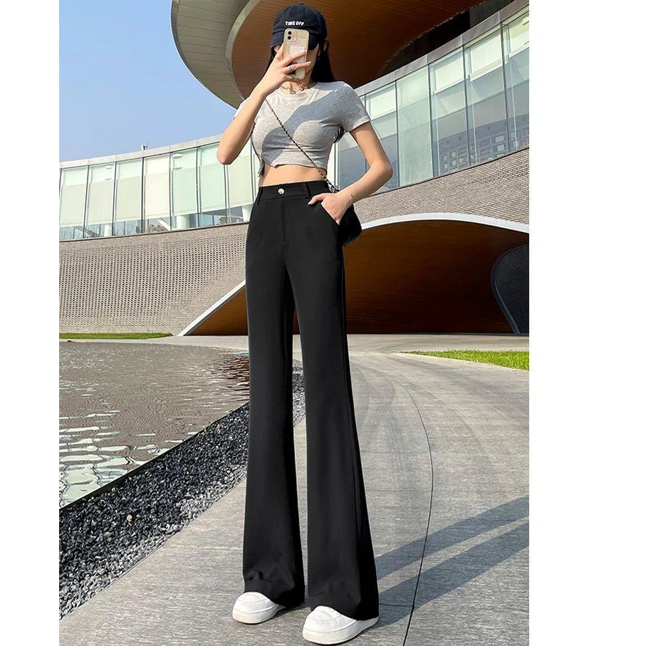 西装微喇裤女2025春夏新款高腰显瘦百搭黑色小个子休闲垂感微喇裤