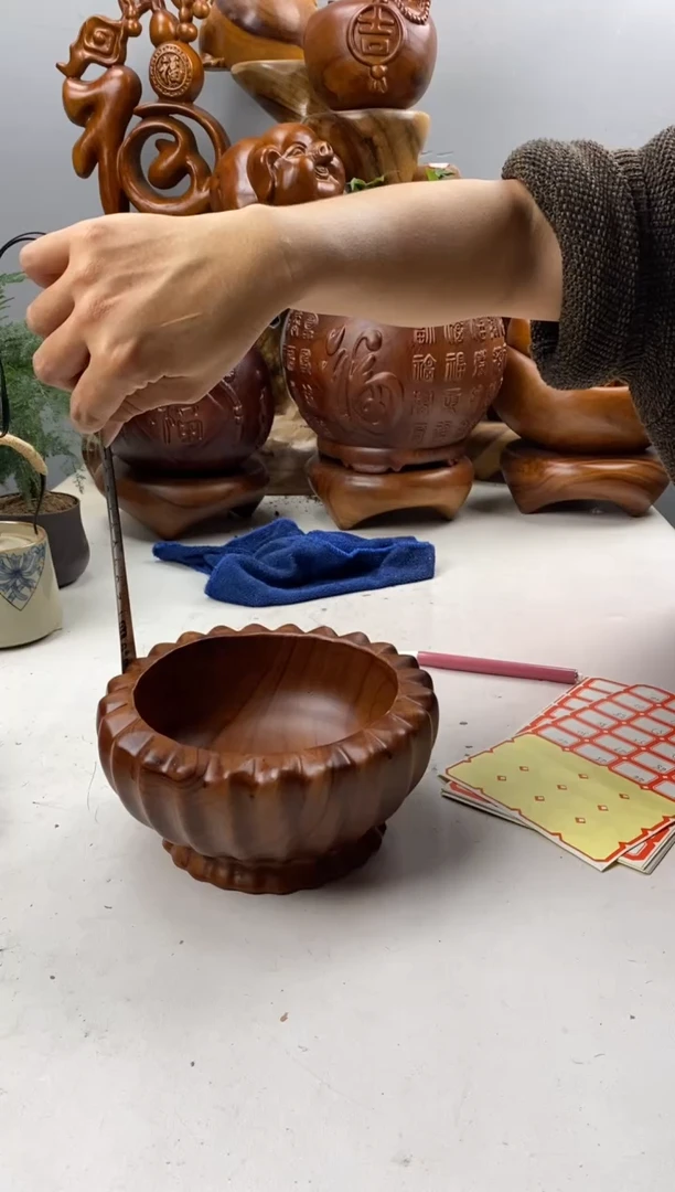 香樟木A43竖条纹碗/尺寸