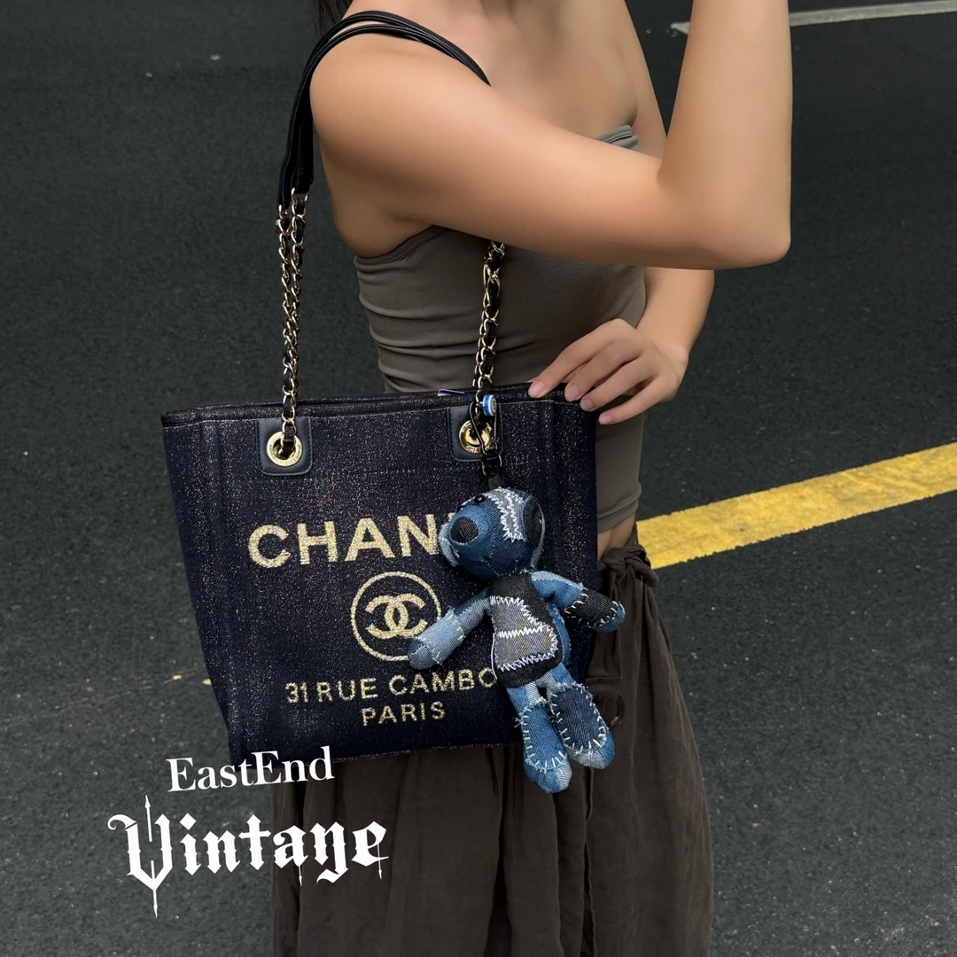 95新 Chanel/香奈儿 東区-蓝金沙滩小号单肩包28k/75637