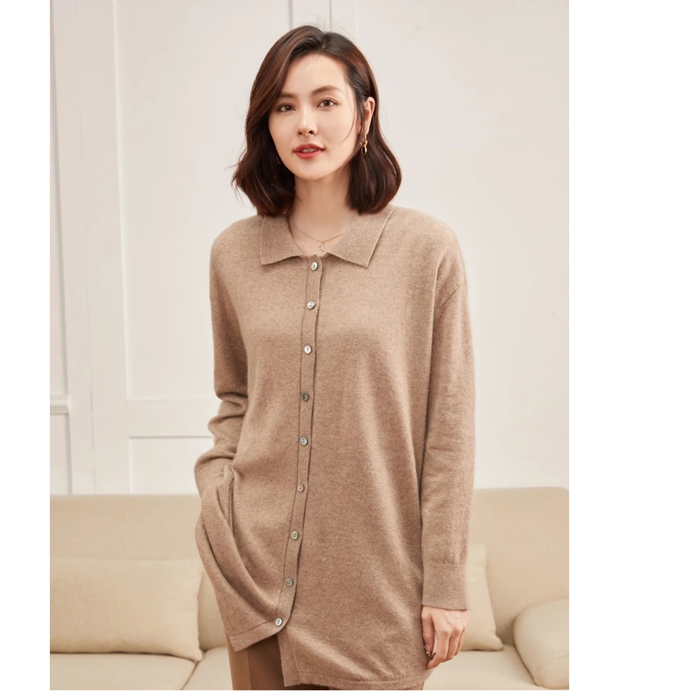 春季新款12针平面扩版羊绒针织衫开衫衬衣女士百搭