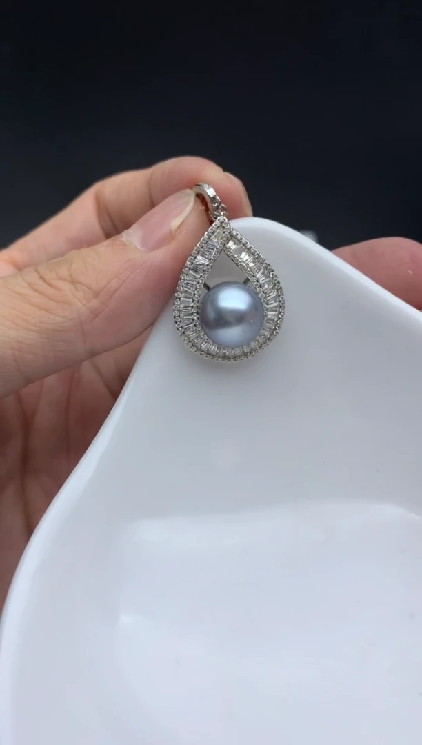 银S925镶嵌ff海水珍珠大溪地吊坠(赠链）10~11mm