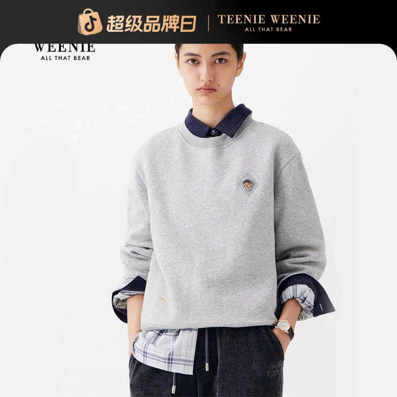 *TeenieWeenie小熊女装卫衣25冬新款休闲刺绣圆领上衣TTMA258TCBK