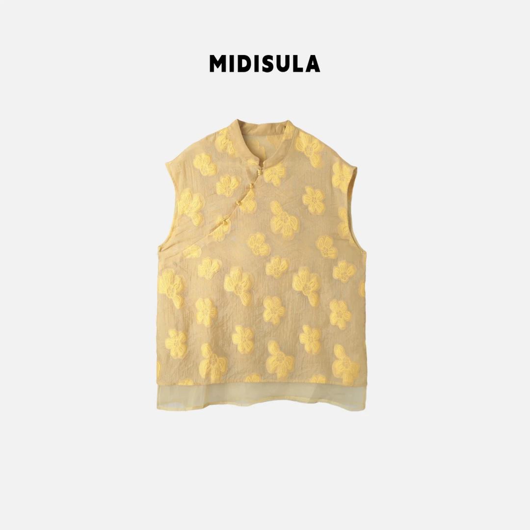 MDSL·新中式国风复古盘扣无袖提花背心夏季宽松百搭小衫#0874