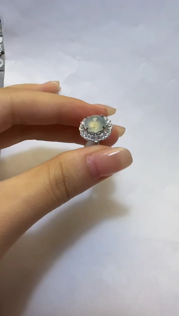 银S925镶嵌戒指翡翠925银镶缅甸A货翡翠戒指