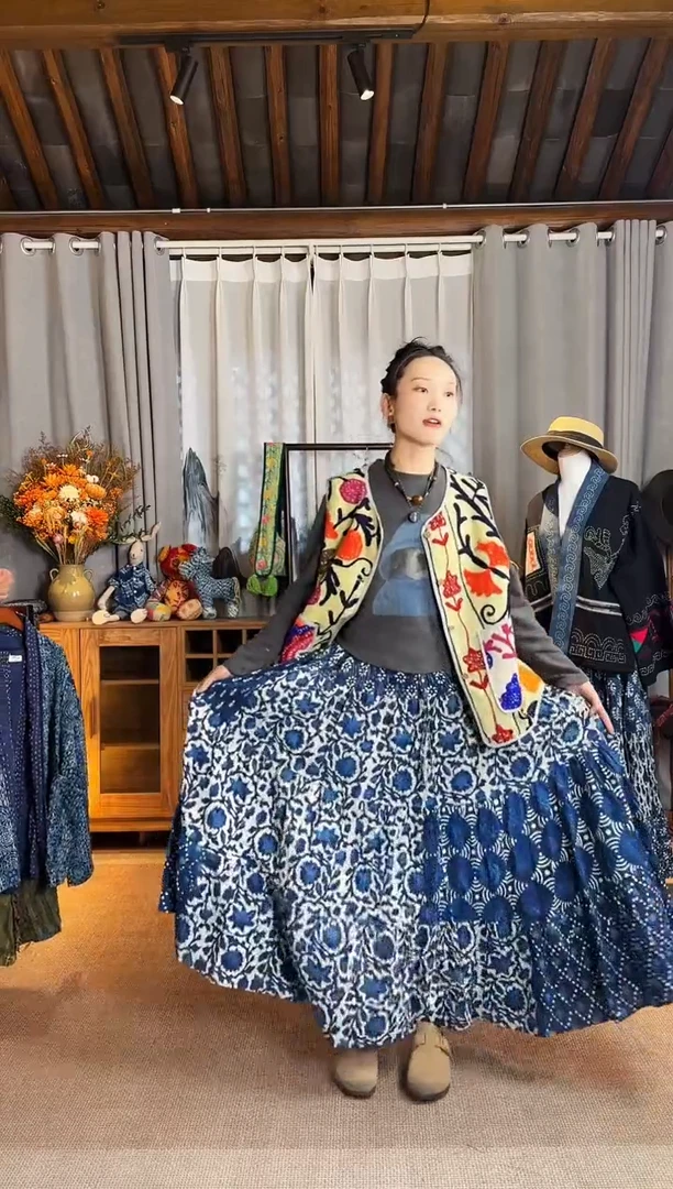 【闪购商品】设计师款蓝染裙子