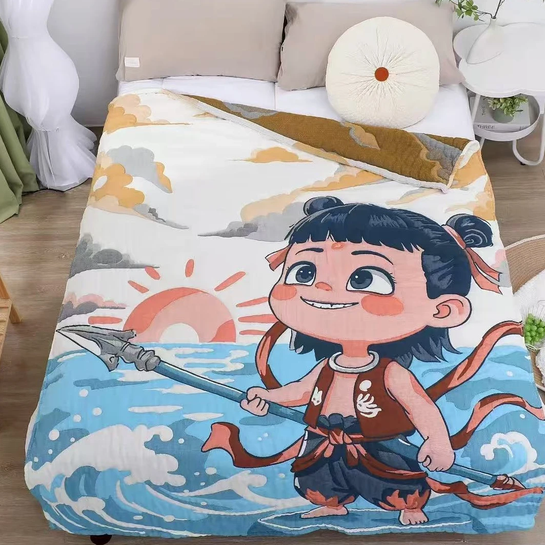 【哪吒】120*150棉泡芙被亲肤超柔棉纱四季通用盖被