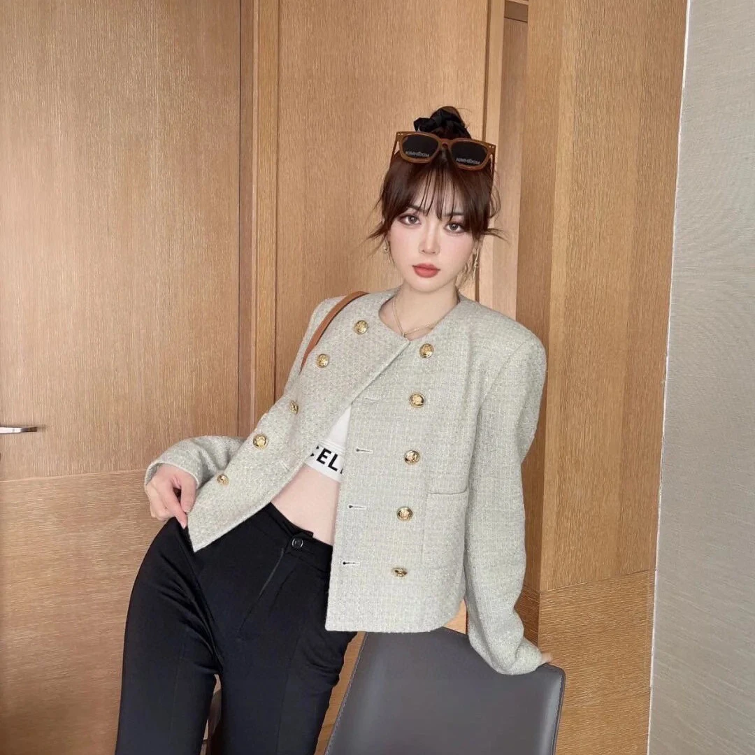 99新 Celine/思琳 水绿色双排扣袖夹克外套/尺码36/VVH070028
