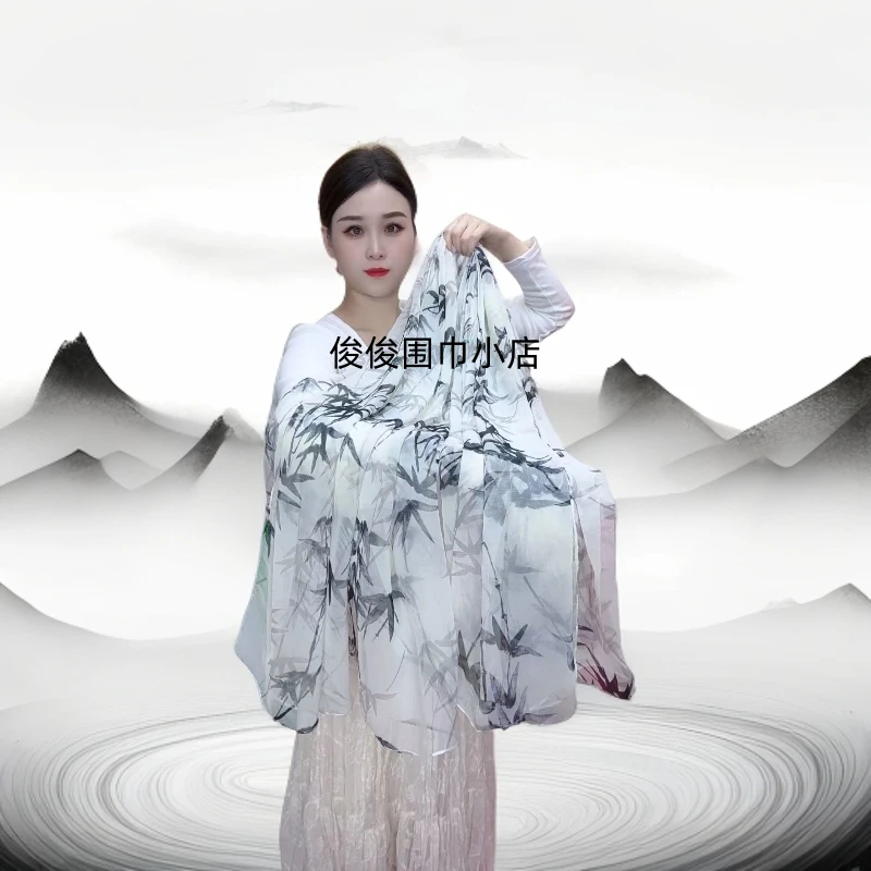 鳄鱼皱新款【富贵竹】沙滩巾丝巾140X180