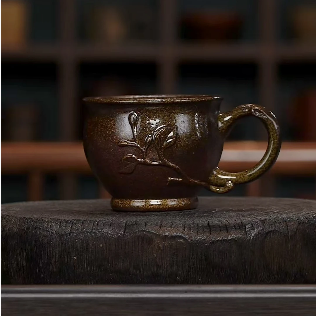 宜兴紫砂 | 原矿全手工 柴烧桃花泥  玉兰主人杯