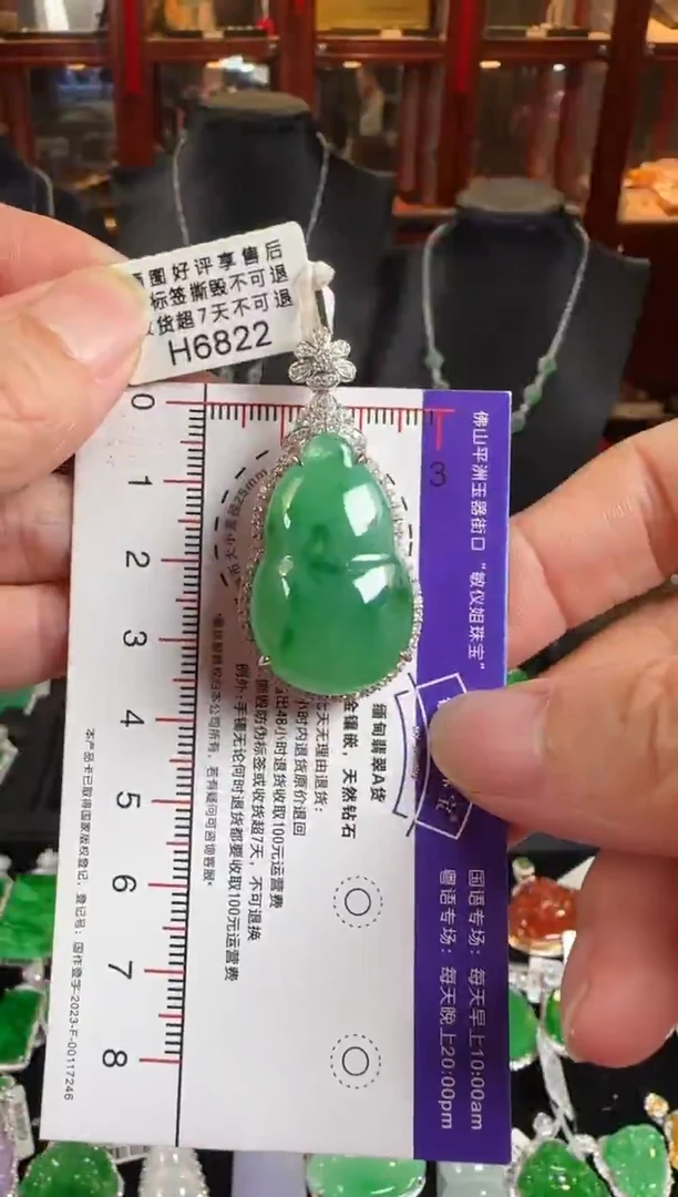 颈饰18K金镶嵌翡翠H6822冰绿葫芦