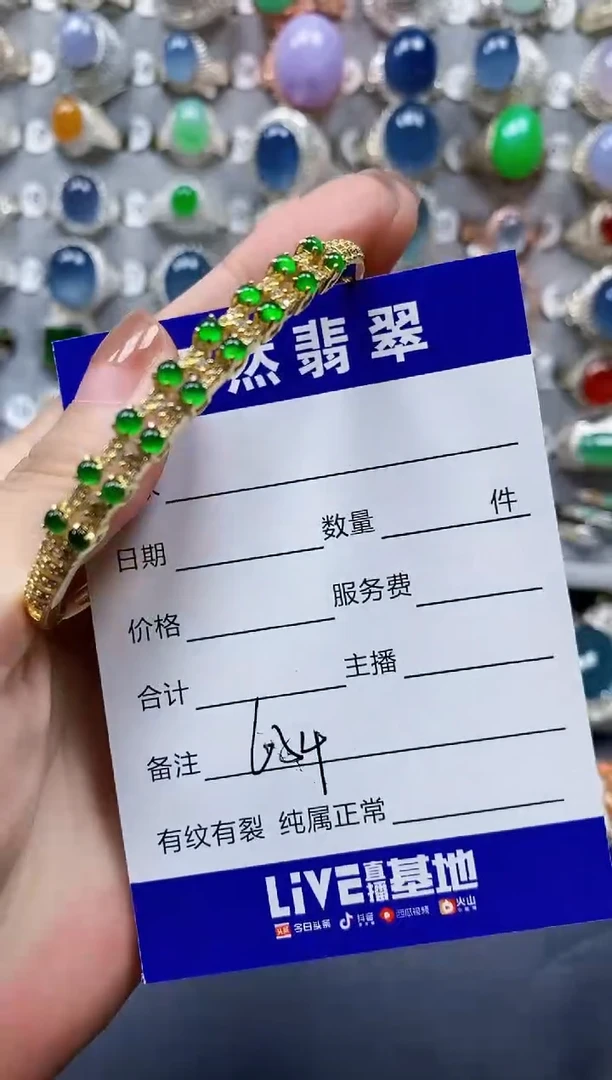 翡翠手镯银S925镶嵌0654