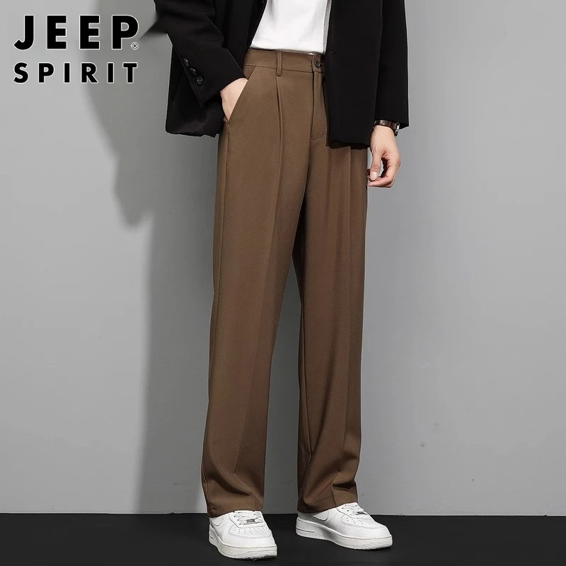 JEEPSPIRIT宽松直筒休闲长裤男士韩版阔腿小西裤2025新款秋季西装