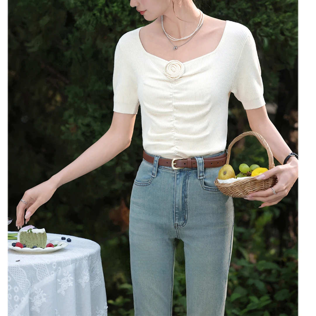 【品牌撤柜款ZB】气质短袖针织衫2025年夏季法式显瘦上衣女L36228