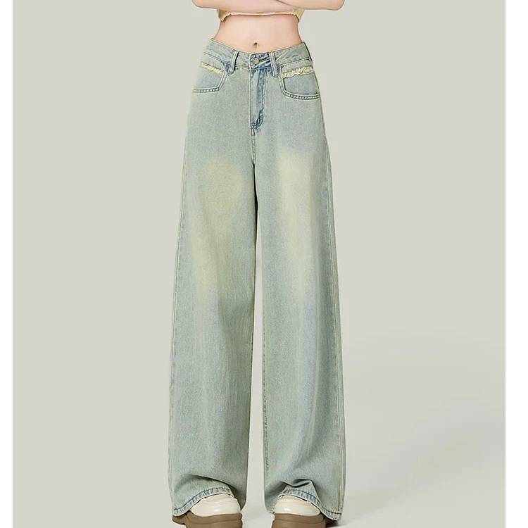 【饮料链接】新款春秋显瘦百搭宽松ins直筒垂感拖地时尚牛仔裤女装