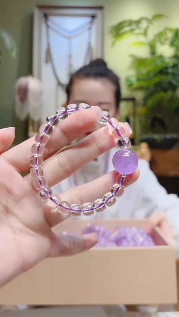 【闪购商品】水晶手串未镶嵌紫锂辉顶珠直切白水晶手串