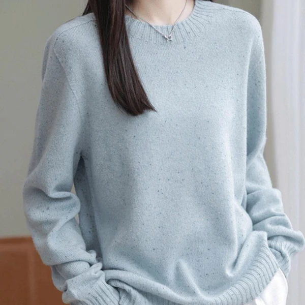 正宗100纯羊毛衫女秋冬低圆领彩点纱宽松羊毛衫套头百搭时尚毛衣