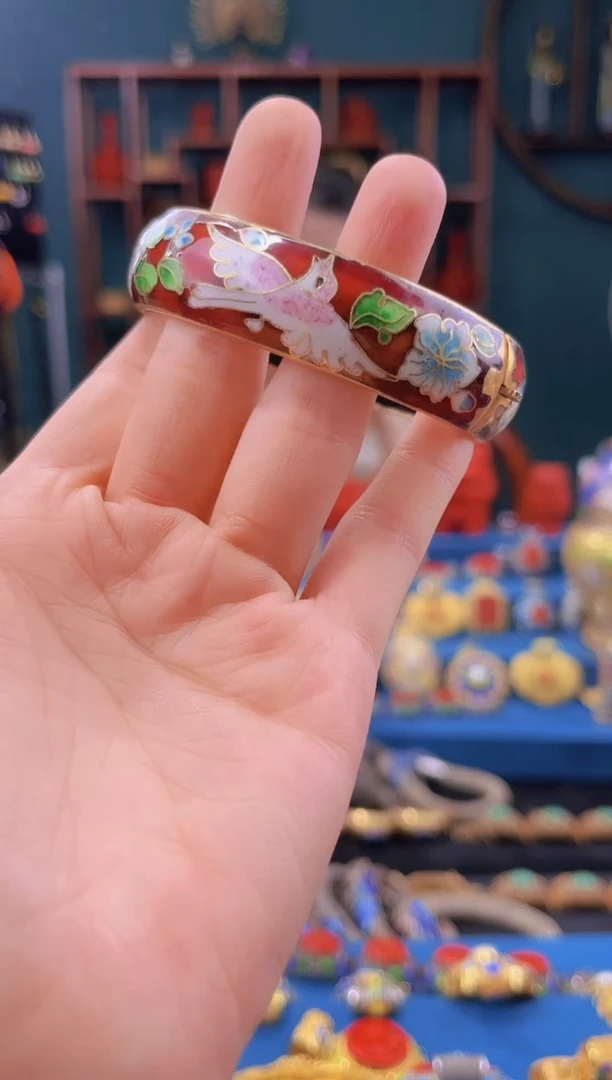 非遗景泰蓝手镯 花鸟 58-64 红色
