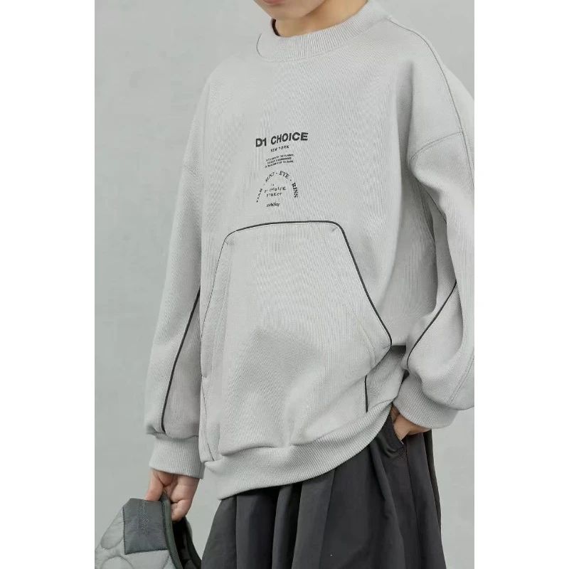 43413D11244新款时尚浅灰加绒圆领卫衣