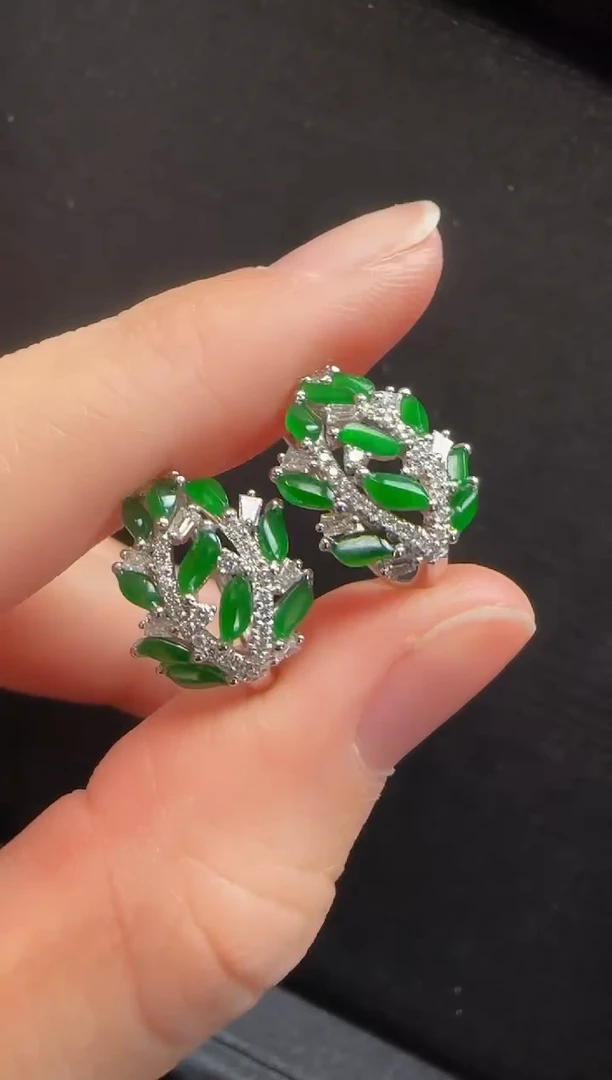 【闪购商品】翡翠耳饰18K金镶嵌301麦穗一对
