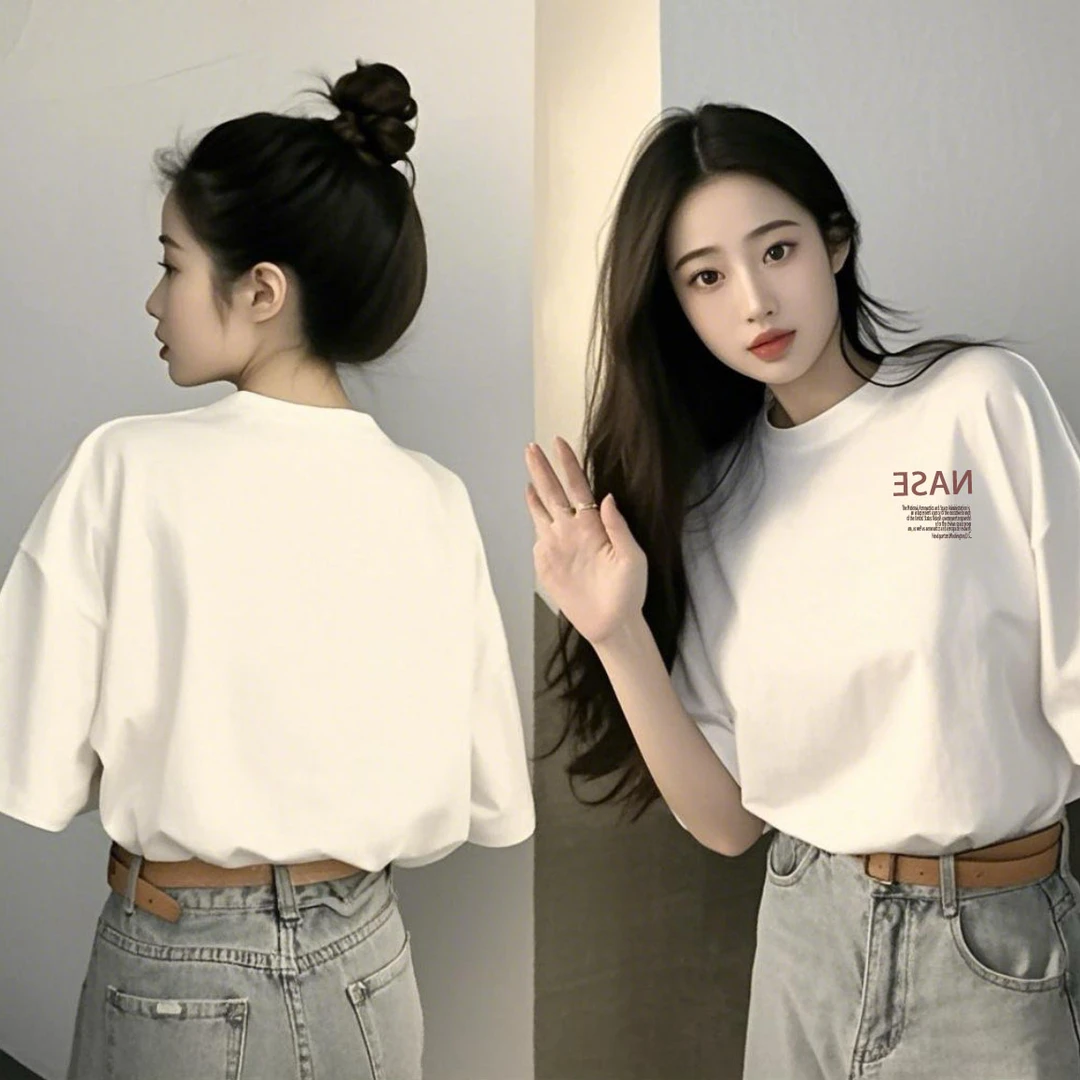 2025夏季新款正肩纯棉短袖t恤男女同款宽松韩版上衣减龄显瘦百搭