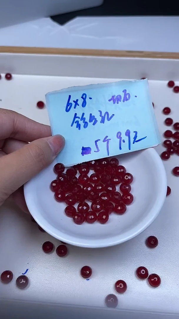 未镶嵌散珠玛瑙/玉髓B554 鸽血红切面鼓珠6*8mm5颗9.9元