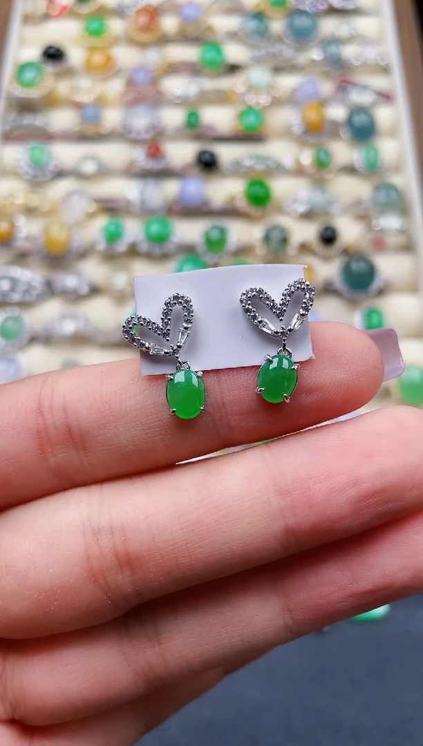 银S925镶嵌翡翠耳饰147