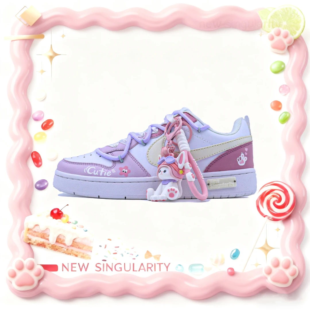 nike/耐克court borough 2【定制球鞋】芋泥猫爪可爱风少女低帮板鞋
