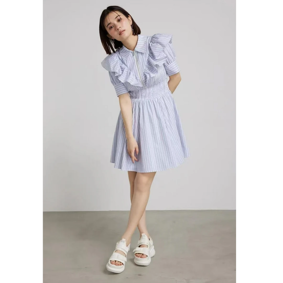 『咸鱼日单』R家夏季新款荷叶边短袖衬衫连衣裙