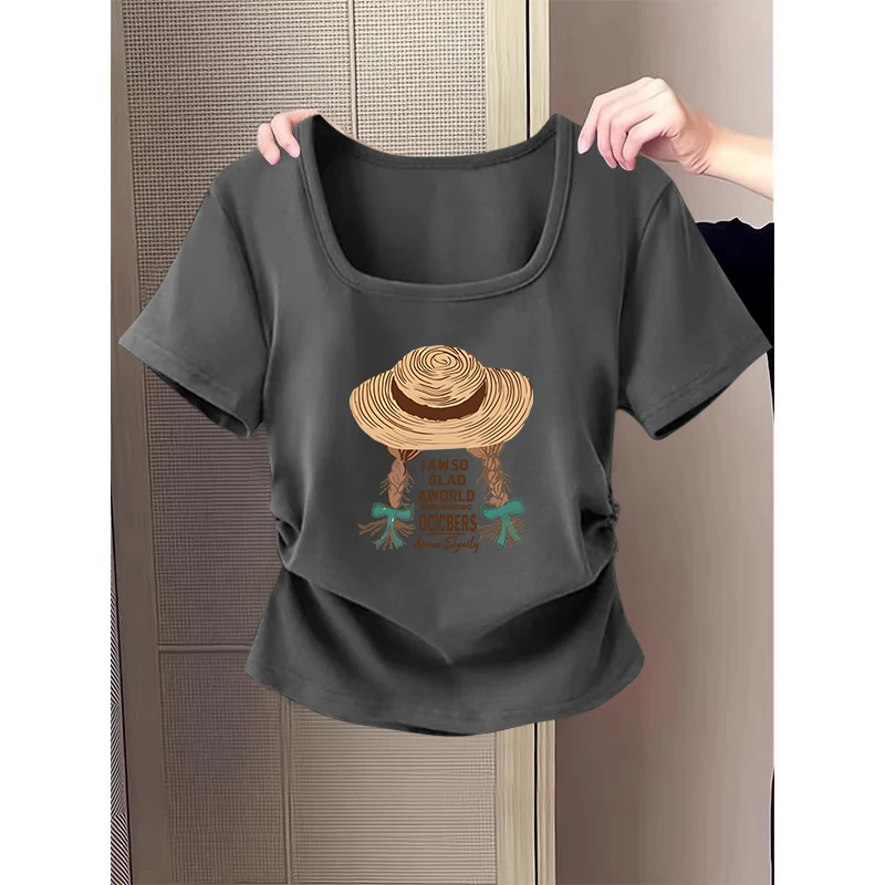 大码女装胖mm复古辣妹方领t恤女孩短袖夏季韩版修身显瘦上衣服潮